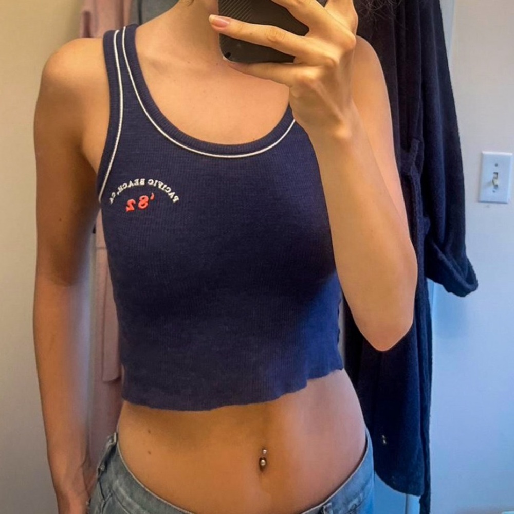 American Eagle Dark Blue Ribbed Cotton Tank Top Size Small